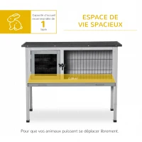 PawHut Clapier sur pieds cage à lapin avec niche intérieure plateau excrément coulissant porte verrouillable toit ouvrant bois de sapin gris blanc(m-4)