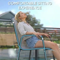 Outsunny Krzesła Ogrodowe 4 szt. – Sztaplowane Krzesła Tarasowe z Oddychającym Oparciem i Podłokietnikami, Maks. Obciążenie 120 kg(m-5)