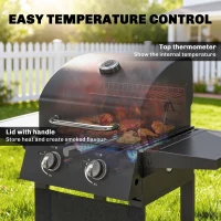 Outsunny Grill gazowy 5,4 kW, 2 palniki, stalowy wózek grillowy z termometrem, chromowany ruszt i półka do podgrzewania(m-5)