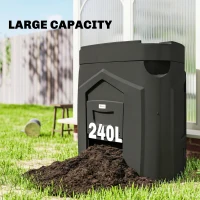 Outsunny Kompostownik Ogrodowy 240L, Trójkątny Pojemnik na Kompost z 3 Drzwiami, Czarny(m-6)