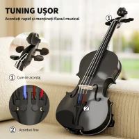 HOMCOM Vioară 4/4 din Lemn de Molid și Arțar cu Husă, Arcuș, Suport pentru Umăr și Rășină, Negru(m-7)