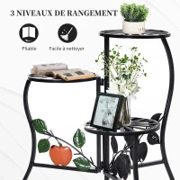 Outsunny Étagère à Fleurs Supports de Pots Porte Plante en métal à 3 Niveaux élégant Pliable intérieur/extérieur pour Maison Balcon Jardin Terrasse dim. 64L x 45l x 56H cm Noir(m-7)