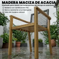 Outsunny Juego de 2 Sillas de Jardín Exterior de Madera Apilables con Cojines Desmontables Brazos Respaldo 59x55x86 cm Natural(m-4)