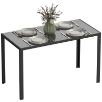 HOMCOM 120cm Dining Table, Rectangle 4 Seater Kitchen Table with Tempered Glass Top and Metal Legs for Dining Room, Living Room (Chairs Not Included), Black(m-10)