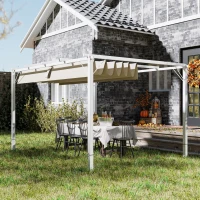 Outsunny Pergola jardim exterior em alumínio 3 x 4 m com teto retrátil, proteção solar UPF30+, para terraço, pátio, branco(m-6)