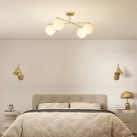 HOMCOM Lustre moderno de teto com 4 luzes e soquete E14, montagem semi-embutida, dourado e creme(m-4)