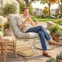 Outsunny Silla Mecedora Exterior, Asiento 63 cm, Cojín incluido, Color Kaki.(m-4)