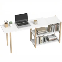 HOMCOM Computer Desk with Storage Shelves Modern Writing Desk Bamboo Frame for Home Office 150 cm White and Oak(m-11)