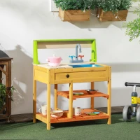 Outsunny Cuisine extérieure cuisine enfant en bois jeu d'imiation avec étagères évier et robinet 58 x 39 x 73 cm multicolore(m-10)