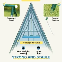 AIYAPLAY 5 w 1 huśtawka z regulowaną huśtawką typu gniazdo, kółkami gimnastycznymi, dwusiedziskiem, ścianką wspinaczkową, dla dzieci 3-8 lat, 440x175x203 cm(m-5)