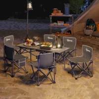 Outsunny Ensemble de meubles de camping 7 pièces table de camping avec 6 chaises pliantes avec poches 120 x 55 x 50 cm gris foncé(m-10)