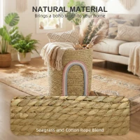 HOMCOM Kosz do przechowywania 24,7L z dekoracją tęczową, duży pleciony kosz do łazienki, sypialni, naturalny(m-5)