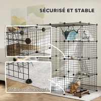 PawHut Cușcă pentru pisici de interior parc pentru pisici din oțel la 4 nivele DIY cu 5 uși hamac 1-3 pisici 105 x 70 x 140 cm negru(m-4)