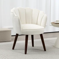 HOMCOM Fauteuil Coquillage Fauteuil de Salon Chambre avec Dossier et Coussin Aspect Velours Pieds en Bois hévéa, Crème(m-10)