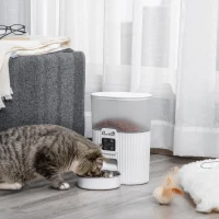 PawHut Distributeur 3.5L automatique de croquettes pour chien chat programmable avec gamelle 4 repas - avec bol en acier inoxydable enregistrement vocal(m-10)