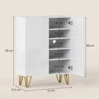 HOMCOM Dulap pentru încălțăminte cu 2 uși, raft pentru pantofi, depozitare cu 3 rafturi reglabile 72 x 31,5 x 95 cm, Alb(m-3)