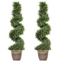 HOMCOM Set of 2 Artificial Plants, Topiary Spiral Cypressd Trees with Pot, for Home Indoor Outdoor Decor, 120cm