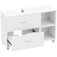 HOMCOM Mobile Sottolavabo Bagno con 2 Cassetti e Ripiani Aperti, in Legno, 90x30x60 cm, Bianco(m-1)