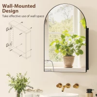 HOMCOM Bathroom Mirror Cabinet with Mirror, Arched Wall Mounted Bathroom Cabinet with Storage Shelves, Black(m-8)