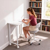 HOMCOM Small Folding Desk, with Wheels - White Wood-Effect(m-9)
