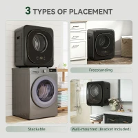 HOMCOM 4kg Vented Tumble Dryer with 5 Drying Mode, 800W Compact Freestanding Front Tumble Dryer Black(m-8)