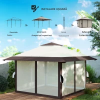 Outsunny Pavilion de grădină 4 x 4 m, cort de grădină cu pereți din plasă, protecție UPF50+, cort de petrecere cu înălțime reglabilă, Bej(m-4)