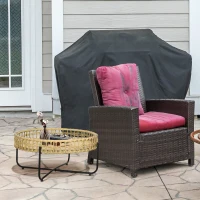 Outsunny Table basse de jardin ronde avec plateau en résine tressée aspect rotin et piètement en métal noir - 68 x 68 x 30 cm(m-10)