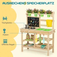 AIYAPLAY Matschküche Kinder Outdoor, Spielküche aus Holz mit Spüle Herd Pflanztöpfen Tafel für 3-6 Jahre 77x32x95 cm Naturholz(m-7)