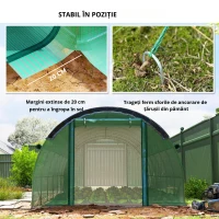 Outsunny Seră tip tunel 6 x 3 x 2 m cu plasă de protecție solară, pereți laterali rulabili, învelitoare din plastic, cadru din oțel, verde(m-5)