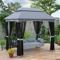 Outsunny 3 Seater Swing Chair Hammock Gazebo Lounger Cushioned Seat Waterproof Grey(m-2)