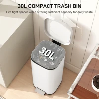 HOMCOM 30L Kitchen Bin, Compact Pedal Bin with Soft-Close and Stay-Open Lid, Removable Bucket for Kitchen, Home, Office, Cream(m-4)