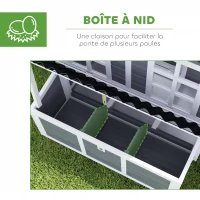 PawHut Poulailler en bois XL avec nichoir 3 compartiments tiroir amovible toit imperméable porte-rampe 100x86x100cm gris(m-5)
