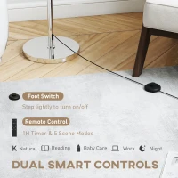 HOMCOM Floor Lamp with Remote, Height Adjustable Standing Lamp with Linen Shade, Dimmable with 3000K-6000K Adjustable Colour Temperatures, Foot Switch for Living Room Bedroom Office, Silver Tone(m-5)