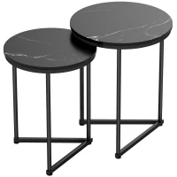 HOMCOM Set of Two Marble-Effect Nest of Tables - Black Marble Effect(m-1)