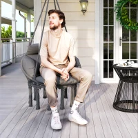 Outsunny Chaise suspendue avec grand coussin rembourré hamac fauteuil suspendu à franges kit de suspension 80 x 60 x 40 cm gris foncé(m-8)