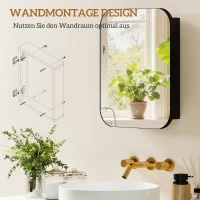 HOMCOM Spiegelschrank Bad, Badezimmerschrank mit Spiegel, Verstellbarem Regal, 40,2 x 10,2 x 50,9 cm, Schwarz(m-4)