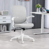 HOMCOM Fauteuil de bureau hauteur réglable pivotant 360° accoudoirs relevables dossier en maille et assise tissu gris(m-10)