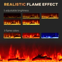 HOMCOM Elektryczny kominek z uchwytem ściennym i pilotem, sztuczne polana i kryształy, moc 1800W, czarny(m-4)
