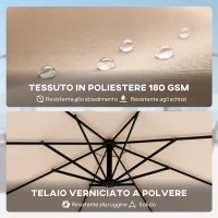 Outsunny Ombrellone a Sbalzo Ø3 m con Base a Croce e Manovella, in Metallo, PP e Poliestere, Cachi(m-6)