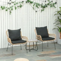 Outsunny Ensemble salon de jardin 3 pièces style exotique 2 fauteuils avec coussins + table basse résine tressée beige métal époxy noir(m-10)