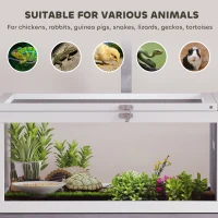 PawHut Drewniane terrarium dla żółwi z domkiem, oknem i pokrywą, 104 cm x 53 cm x 82 cm, Biały+Szary(m-8)