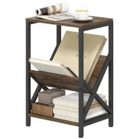 HOMCOM Narrow Side Table, End Table with 3-Tier Storage, V-Shaped Magazine Holder for Living Room, Bedroom, 40 x 30 x 61cm, Oak(m-11)