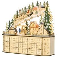 HOMCOM Calendar de Advent Decorațiune de Crăciun, 24 sertare, lumini LED, 39 cm x 9 cm x 42 cm, Alb + Verde(m-5)
