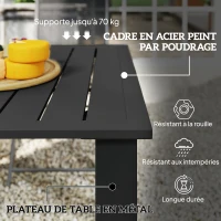 Outsunny Table de jardin pour 4 à 6 personnes, table à manger extérieure trou pour parasol plateau à lattes 150 x 90 x 73 cm noir(m-7)