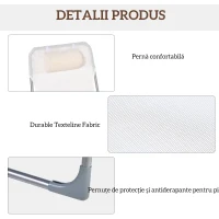 Outsunny Șezlong Pliabil cu Spătar Reglabil în 5 Poziții și Pernă, Șezlong de Grădină cu Material Textil Respirabil, pentru Plajă, Piscină, Grădină, 182x56x28 cm, Crem(m-5)