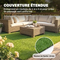 Outsunny Gazon Synthétique Dalle Gazon, Pelouse Artificielle 25mm Haute Densité Auto-drainant pour Balcon Jardin, 1 x 4 m, Vert(m-4)