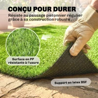 Outsunny Gazon Synthétique Dalle Gazon, Pelouse Artificielle 25mm Haute Densité Auto-drainant pour Balcon Jardin, 1 x 4 m, Vert(m-6)