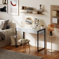 HOMCOM High Gloss Work Table, with Drawers - White(m-6)