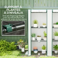 Outsunny Serre de jardin avec étagères métalliques à 3 niveaux serre de balcon couverture PE toit incliné 144 x 48 x 152 cm blanc(m-5)