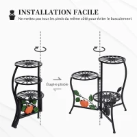 Outsunny Étagère à Fleurs Supports de Pots Porte Plante en métal à 3 Niveaux élégant Pliable intérieur/extérieur pour Maison Balcon Jardin Terrasse dim. 64L x 45l x 56H cm Noir(m-5)